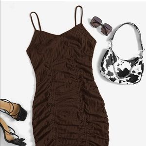 Plus Brown Drawstring Ruched Dress